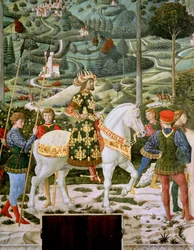 João VII Paleólogo (1391-1448), imperador romano oriental, como um dos três reis, detalhe da Jornada do ciclo magi na capela, c.1460