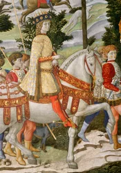 Lorenzo de Medici, o magnífico 1449-92, como um dos três reis, detalhe da jornada do ciclo magi na capela, detalhe c.1460 afresco de 70619