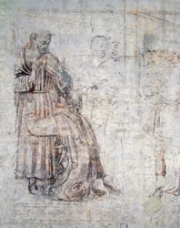 Casamento de Isaac e Rebecca, detalhe da sinopia (sub-pintura)