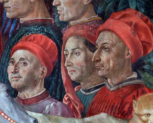 A Viagem do Cortejo dos Magos de Jerusalém a Belém "Viaggio dei Magi" ou "Cavalcata dei Magi" (detalhe dos rostos no cortejo dos Magos) Fresco de Benozzo Gozzoli (1420-1497)