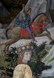 A Viagem dos Magos Cortejo dos Reis Magos de Jerusalém a Belém chama em italiano "Viaggio dei Magi" ou "Cavalcata dei Magi" Detalhe do jovem mago no rosto de Lourenço o Magnífico (Laurent de Medici) (A procissão dos Magos, detalhe de t