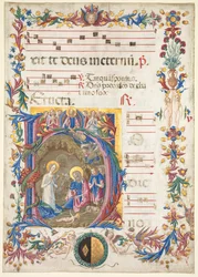 Folha única de um antifonário: H [odie nobis] inicial com The Nativity
