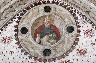 Representação de um Papa Dominicano (Innocent V ou Benoit XI) (Um Papa Dominicano) Fresco por Bernardino Zenale e Bernardino Butinone