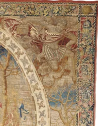 Tapeçaria alegórica de Bruxelas representando o mês de dezembro de "Os meses do medalhão", c.1525