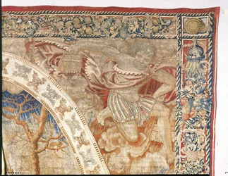 Tapeçaria alegórica de Bruxelas representando o mês de dezembro de "Os meses do medalhão", c.1525