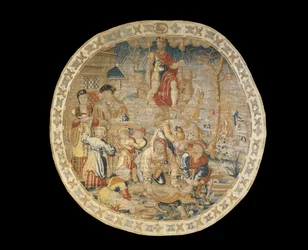 Tapeçaria alegórica de Bruxelas representando o mês de dezembro de "Os meses do medalhão", c.1525
