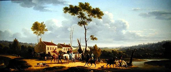 Viajantes a cavalo numa paisagem (óleo sobre tela)