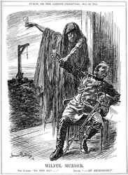 Punch cartoon no naufrágio do Lusitania, 1915