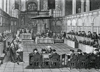 Sínodo protestante realizado em 1730 em Nieuwe Kerk (Nova Igreja) em Amsterdã, Holanda, gravura de Bernard Picart (1673-1733)