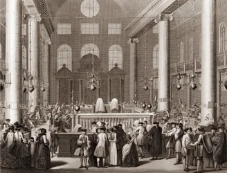 A festa judaica de Purim ou Cots Gravura de "Ilustração de cerimônias e costumes religiosos de todos os povos do mundo" por Bernard Picart (1723-1743) 1819 Coleção particular