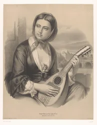 Mulher tocando bandolim Grandes estudos em dois tipos de giz (título da série) Grande étude aux deux crayons (título da série no objeto)
