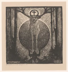 Figura de joelhos antes da aparição de um veado
Visão de St. Hubert (Composição II) (título original)