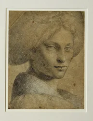 Retrato de uma mulher de turbante, três quartos para a direita ...