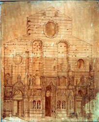 Fachada da catedral (duomo) de Florença. Desenho em caneta e sangue de Bernardino Poccetti (Bernardino Barbatelli) (1548-1612) Dim. 101x58 cm Florença, Museo del 
