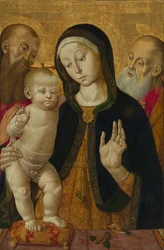 Madona e Menino com dois santos eremitas, início da década de 1480 (têmpera sobre painel)