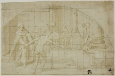 Design for a Lunette: Devils and Saint in a Monastery