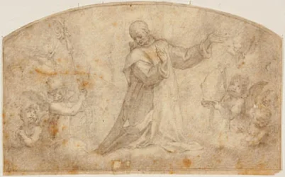 São Bruno cercado por anjos com um báculo e uma mitra