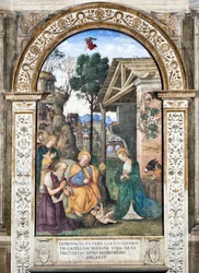 Adoração dos Pastores, fresco de Pinturicchio (Bernardino di Betto) (1454-1513), 1484-1492, Basílica de Santa Maria del Popolo (Igreja de Santa Maria del Popolo), Capela Basso della Rovere, Roma, Itália