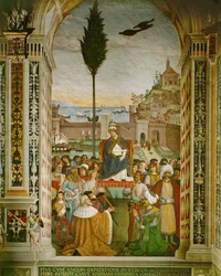 Eneias Silvius Piccolomini, Papa Pio II no porto de Ancona, Itália, onde morreu, enquanto esperava que os cruzados se reunissem (fresco)