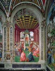 Aeneas Sylvius Piccolomini (1405-64) Faz uma Lei de Apresentação ao Papa Eugénio IV (1383-1447) 7 de Fevereiro 1447