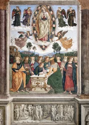 Assunção da Virgem - A Virgem é representada numa mandorla - Fresco de Pinturicchio (Bernardino di Betto) (1454-1513), 1484-1492, Roma, Basílica de Santa Maria del Popolo, Capela Basso della Rovere, Itália