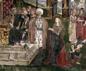 Pormenor da disputa de santa Catarina de Alexandria com o filósofo perante o imperador romano Maxêncio