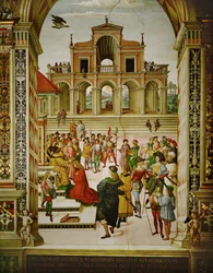O imperador Frederico III coroa Eneias Silvius Piccolomini Poeta Laureatus (fresco)