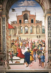 Itália, Siena, Catedral, Biblioteca Piccolomini, Enea Silvio Piccolomini sendo feita poetisa pelo Imperador Frederico III, detalhe de Histórias de Pio II
