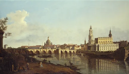 Vista de Dresden a partir da margem direita do rio Elba, acima da Augustusbrucke (óleo sobre tela)