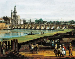 Dresden da margem direita do Elba a montante da ponte de Augusto, cerca de 1750, por Bernardo Bellotto, conhecido como Canaletto (1721-1780), óleo sobre tela, 50x84 cm, Detalhes