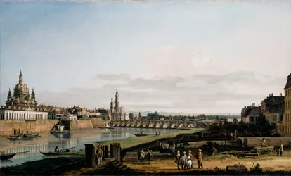 Dresden a partir da margem direita do Elba, acima da Ponte Augustus