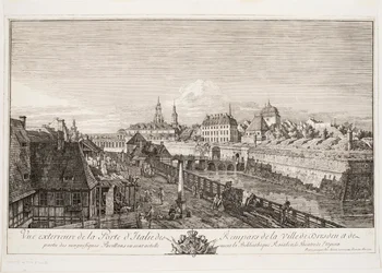Vista exterior do portão italiano das muralhas da cidade de Dresden