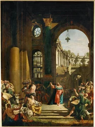 Jesus expulsa os cambistas e mercadores do Templo (pintura sobre tela)