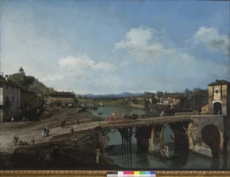 Vista da antiga ponte sobre o Pó em Turim, 1745