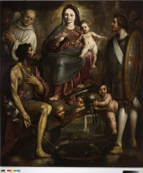 Bernardo Castello e Santos Jorge e Battista intercedem junto de Nossa Senhora pela cidade de Génova