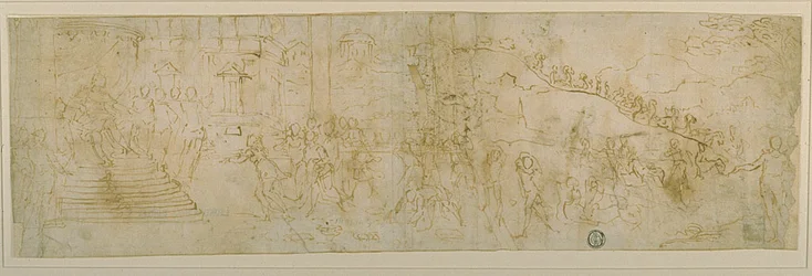 Salomão e a rainha de Sabá (anverso); esboço da rainha de Sabá (verso)