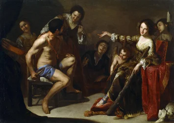 Pintura "Hércules e Omphale" de Bernardo Cavallino (1616-1656) verso 1640 Dim 127x180,3 cm Museu Nacional de Arte Ocidental, Tóquio