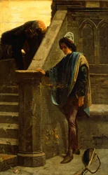 O minstrel, de Bernardo Celentano (1835-1863), óleo sobre tela, 63x46 cm, Palazzo San Giacomo, Nápoles.