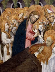 Morte de Maria Madalena, detalhe do retábulo de Santa Maria Madalena (1437-1452), de Bernat Martorell (ca. 1400-1452), pintado em madeira. Arte gótica catalã.