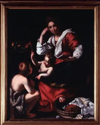 Representação da Sagrada Família com São João Batista (A Sagrada Família com São João Batista) Pintura de Bernardo Strozzi (1581-1644) Genes, Musei di Strada Nuova (ex Palazzo Rosso) Itália
