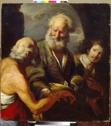 São Pedro curando um paralítico. (São Pedro curando um paralítico). Pintura de Bernardo Strozzi (1581-1644), óleo sobre tela, arte italiana (Génova)