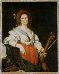 A cantora Barbara Strozzi com uma viola da gamba