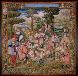 tapeçaria flamenga. Série A Fundação de Roma: Faustulus encontra Rômulo e Remo. O cartunista Barend van Orley (?). Fabricação de Bruxelas. 1525-1530.