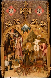"" Le martyre de sainte Lucie "" Martorell, Bernat, o Velho (1390-1452) O Martírio de Santa Lúcia Tempera no painel c. 1440 Museu Nacional de Arte da Catalunha, Barcelona 117,5x72