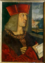 Retrato do Imperador Maximiliano I (1459-1519) Pintura de Bernard Strigel (1460-1528) Século XV. Dim 0,38 x 0,28 m