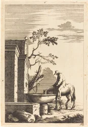 Cavalo e cavaleiro em uma fonte
