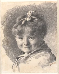 Retrato de uma menina com cabelo curto e faixa de cabelo
