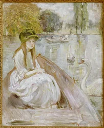 Jeanne Fourmanoir ao lado do lago. Pintura por Berthe Morisot