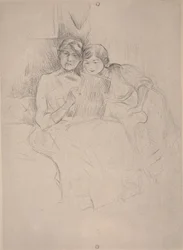 A lição de desenho - Berthe Morisot desenhando com sua filha, c.1889-90 (ponto seco)
