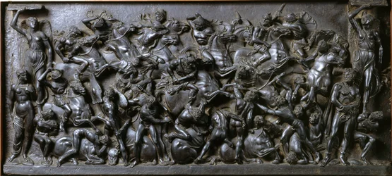 Batalha entre Romanos e Bárbaros (bronze) - Batalha dos Romanos e Bárbaros (Batalha dos Cavaleiros). Meias em relevo de bronze feitas por Bertoldo di Giovanni (1420-1491)